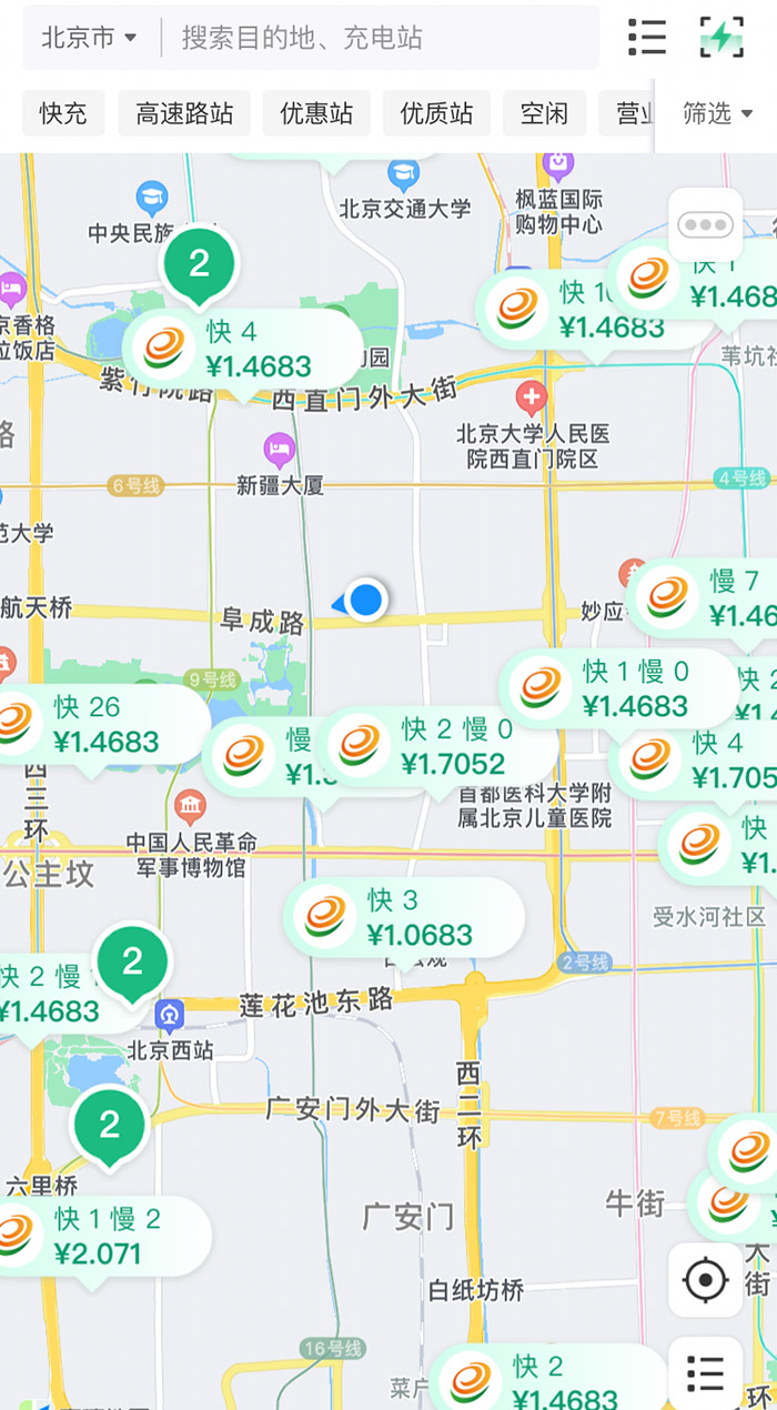 中新財(cái)經(jīng)查詢相關(guān)充電APP發(fā)現(xiàn)，電價(jià)平峰時(shí)段，快充樁的價(jià)格普遍在1.4元度左右。