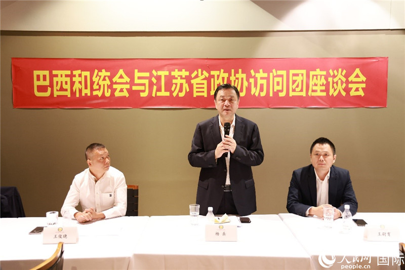 江蘇省政協(xié)副主席楊岳（中）在座談會(huì)上致辭。人民網(wǎng)記者 陳海琪攝
