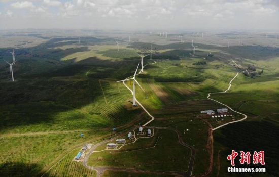 6月28日，河北張家口張北草原上大片風(fēng)力發(fā)電的“風(fēng)車”規(guī)模宏大。 中新社記者 楊艷敏 攝